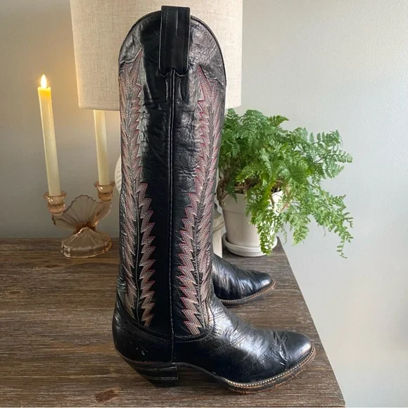 LARRY MAHAN Vtg Eel Skin Exotic Tall Knee High Cowgirl Cowboy Western Boots 6.5B - Picture 4 of 16